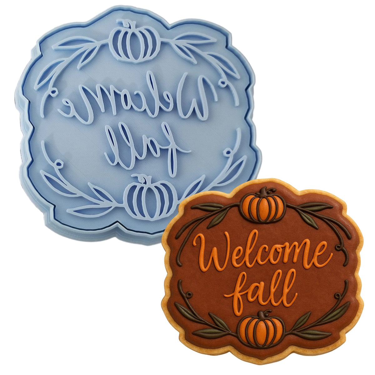 Welcome Fall Cookie Cutter | Stamp | Stencil #1 Halloween / Fall Cookie Cutter Lady MINI - 2 Inches (5cm) **BUNDLE** Cutter + Stamp 