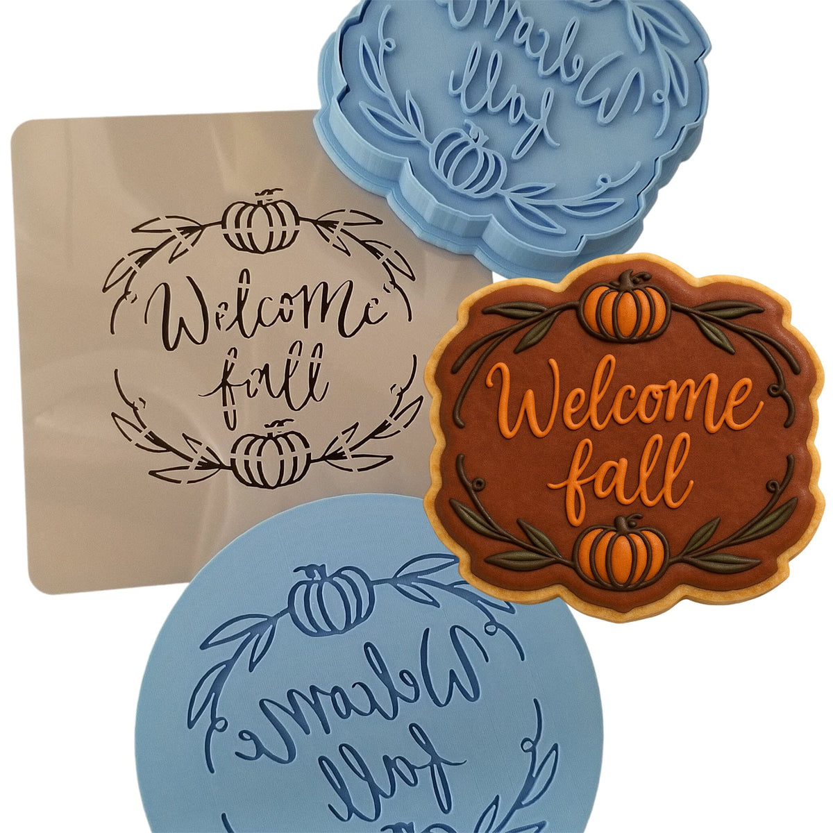 Welcome Fall Cookie Cutter | Stamp | Stencil #1 Halloween / Fall Cookie Cutter Lady MINI - 2 Inches (5cm) **FULL SET BUNDLE** Cutter + Stamp + Stencil + Debosser **BEST DEAL** 