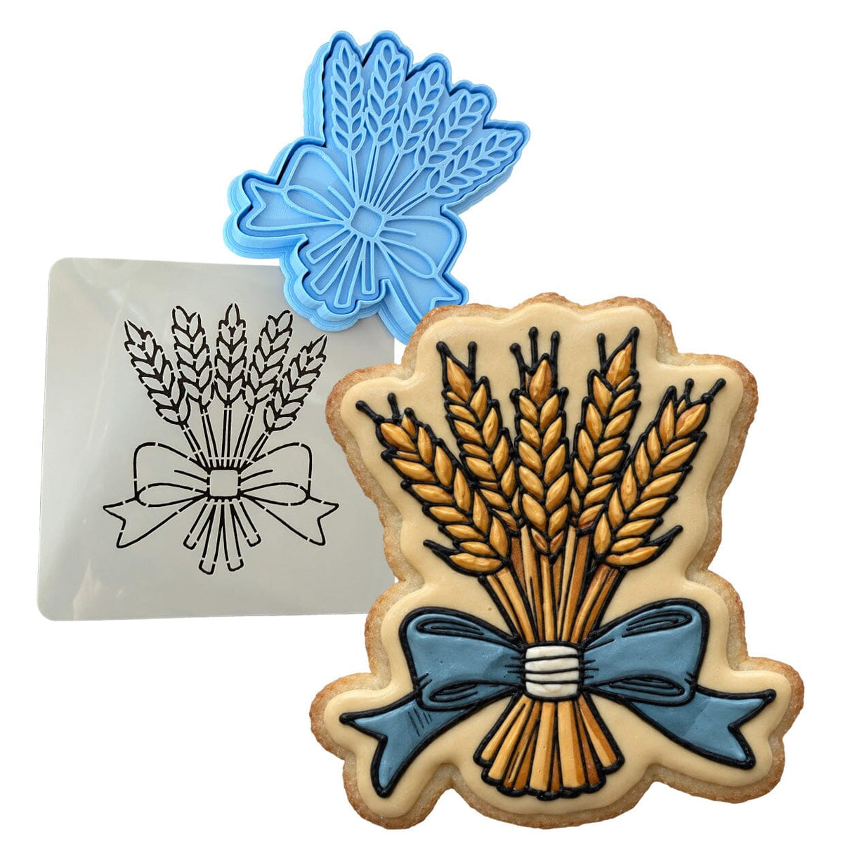Wheat Bow Cookie Cutter | Stamp | Stencil - SHARP EDGES - FAST Shipping - Choose Your Own Size! #1 Cookie Cutter Lady LITTLE - 3 Inches (7.62cm) **BUNDLE** Cutter + Stamp + Stencil 