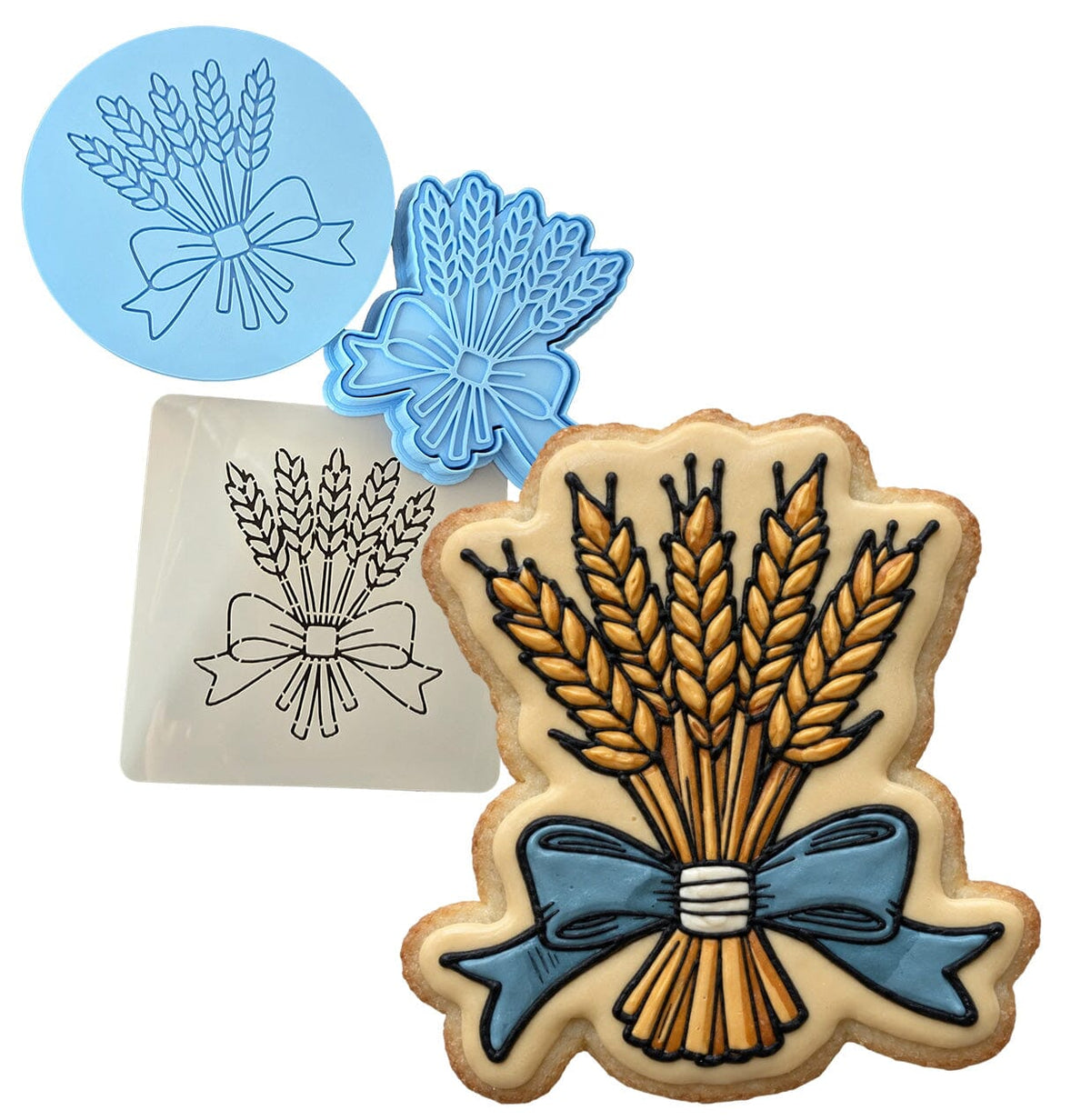 Wheat Bow Cookie Cutter | Stamp | Stencil - SHARP EDGES - FAST Shipping - Choose Your Own Size! #1 Cookie Cutter Lady LITTLE - 3 Inches (7.62cm) **FULL SET BUNDLE** Cutter + Stamp + Stencil + Debosser **BEST DEAL** 