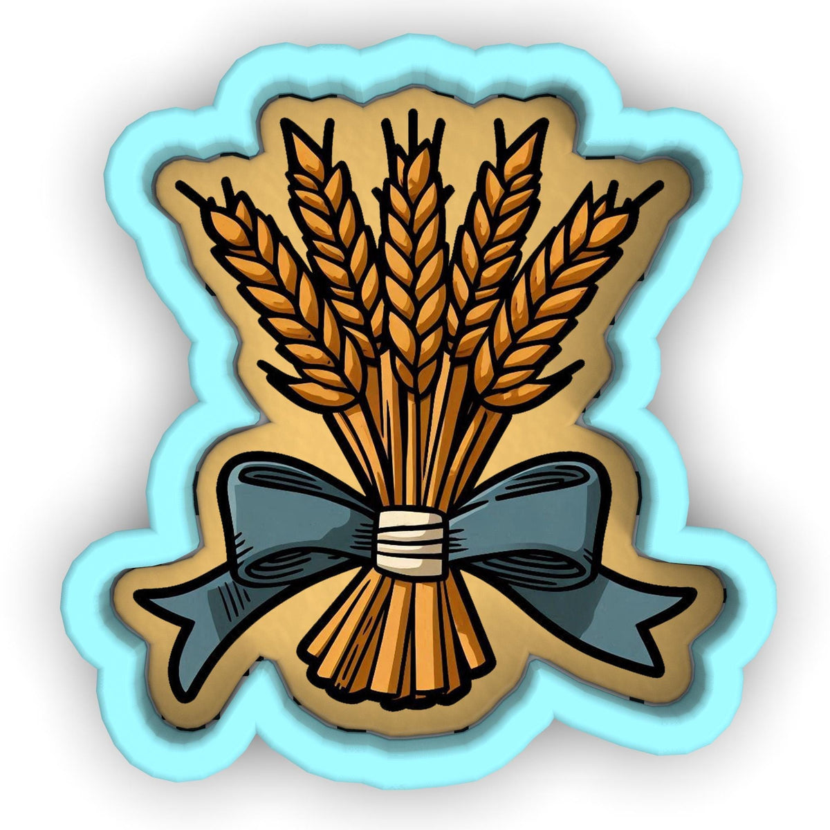 a sticker of a bunch of wheat with a bow