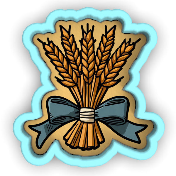 a sticker of a bunch of wheat with a bow