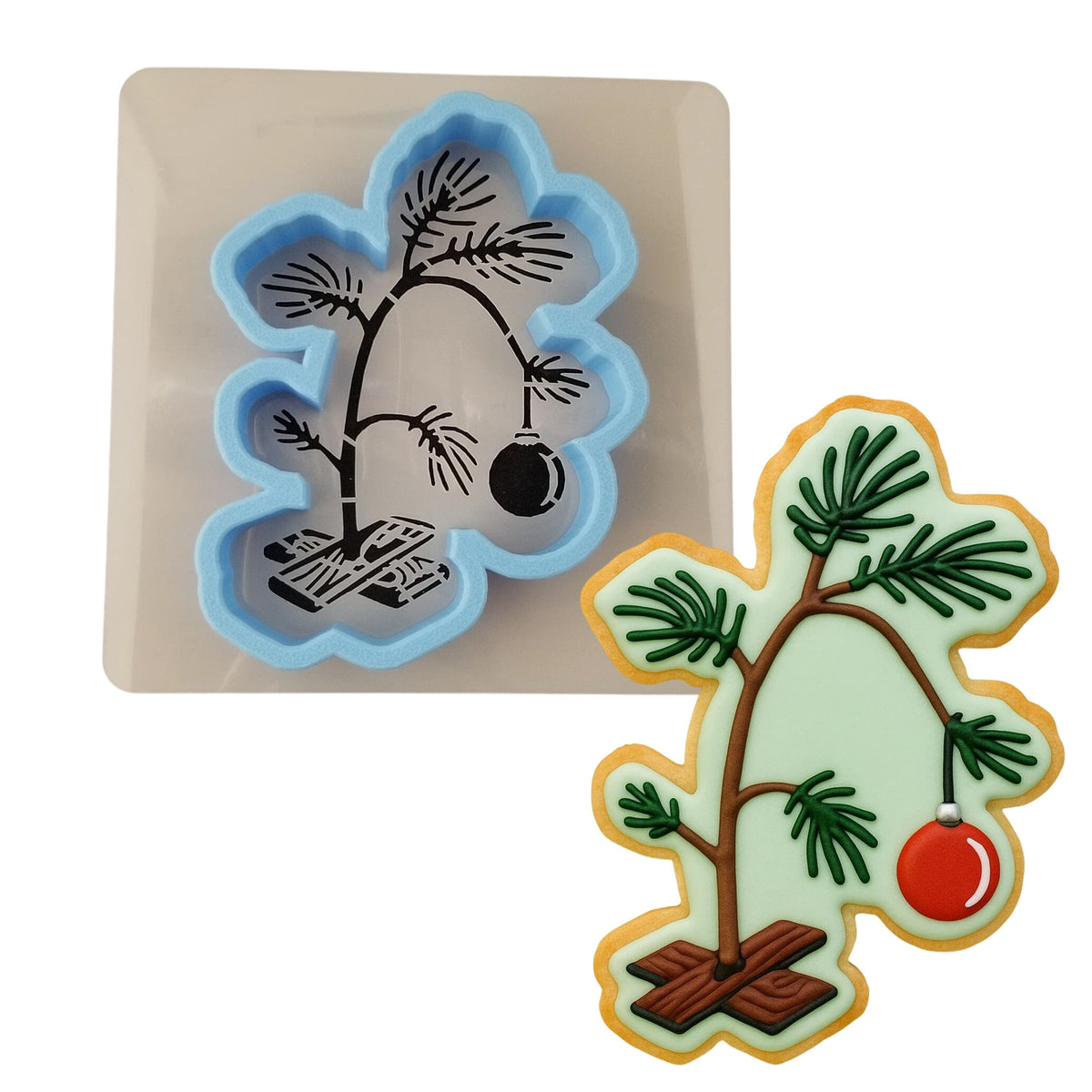 Wilting Christmas Tree Cookie Cutter | Stamp | Stencil #1 Xmas / Winter / NYE Cookie Cutter Lady MINI - 2 Inches (5cm) **BUNDLE** Cutter + Stencil 
