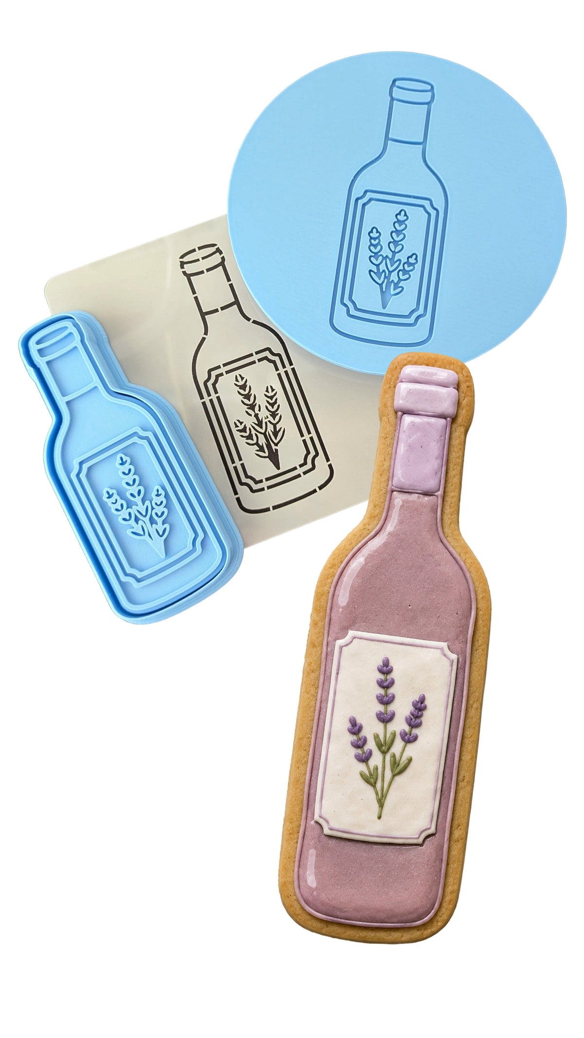 Wine Bottle Cookie Cutter | Stamp | Stencil | Debosser #1 Cookie Cutter Lady LITTLE - 3 Inches (7.62cm) **FULL SET BUNDLE** Cutter + Stamp + Stencil + Debosser **BEST DEAL** 