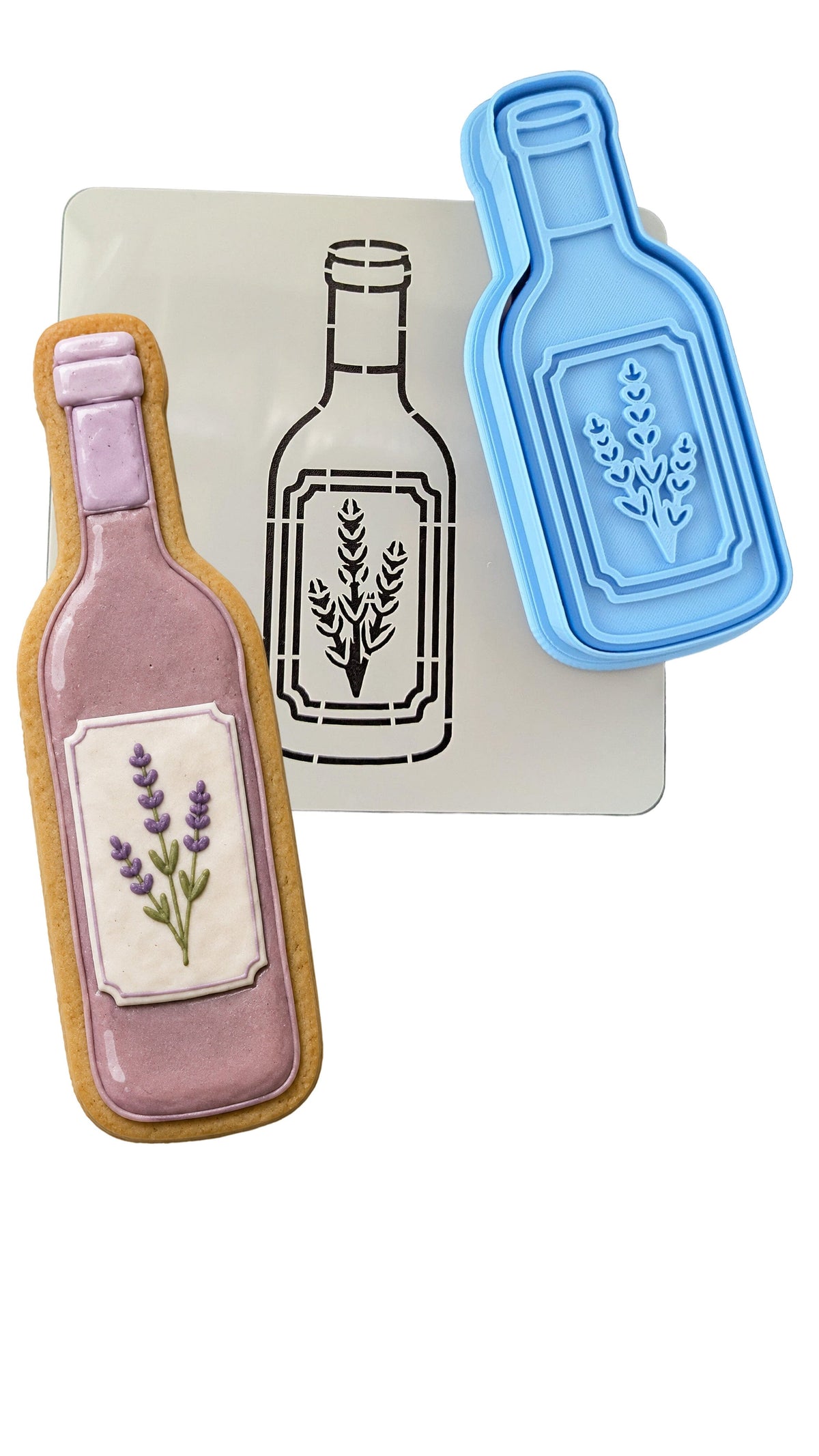 Wine Bottle Cookie Cutter | Stamp | Stencil | Debosser #1 Cookie Cutter Lady LITTLE - 3 Inches (7.62cm) **BUNDLE** Cutter + Stamp + Stencil 