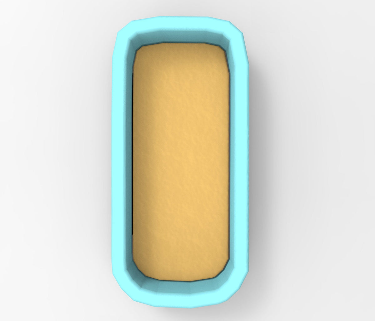 A blue rectangular container with a yellow substance inside.