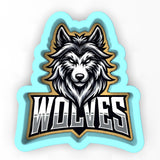 a sticker of a wolf's head on a light blue background