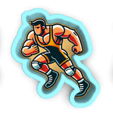 a sticker of a man running with a helmet on