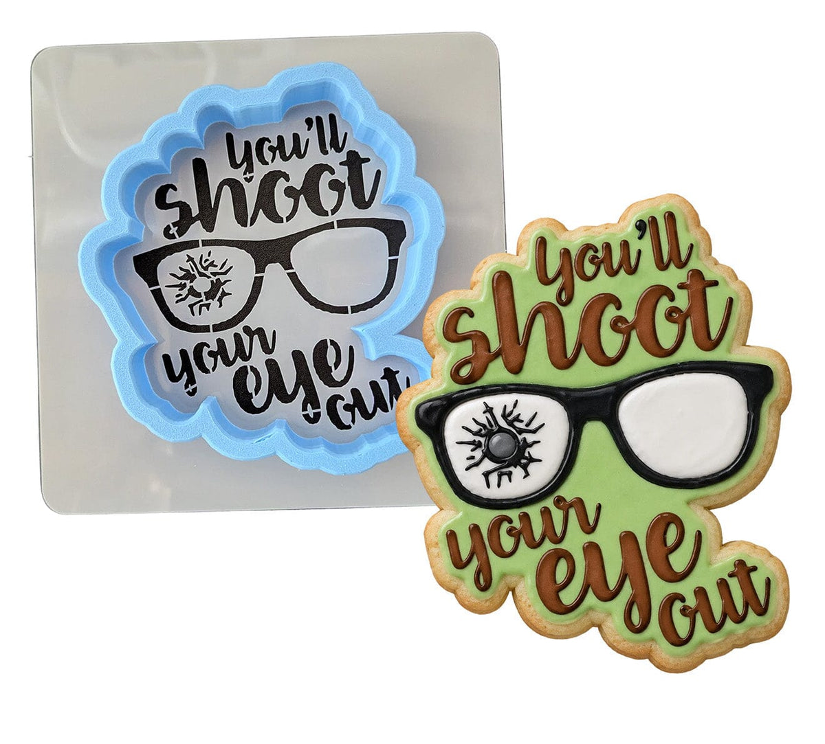You'll Shoot Your Eye Out Cookie Cutter | Stamp | Stencil #2 Xmas / Winter / NYE Cookie Cutter Lady MINI - 2 Inches (5cm) **BUNDLE** Cutter + Stencil 