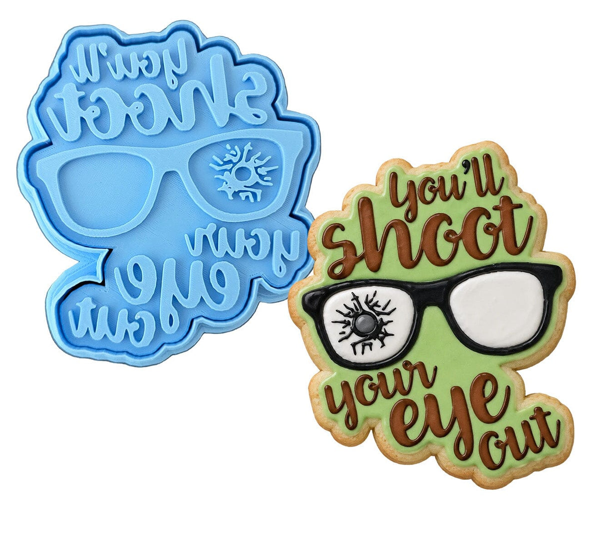 You'll Shoot Your Eye Out Cookie Cutter | Stamp | Stencil #2 Xmas / Winter / NYE Cookie Cutter Lady MINI - 2 Inches (5cm) **BUNDLE** Cutter + Stamp 