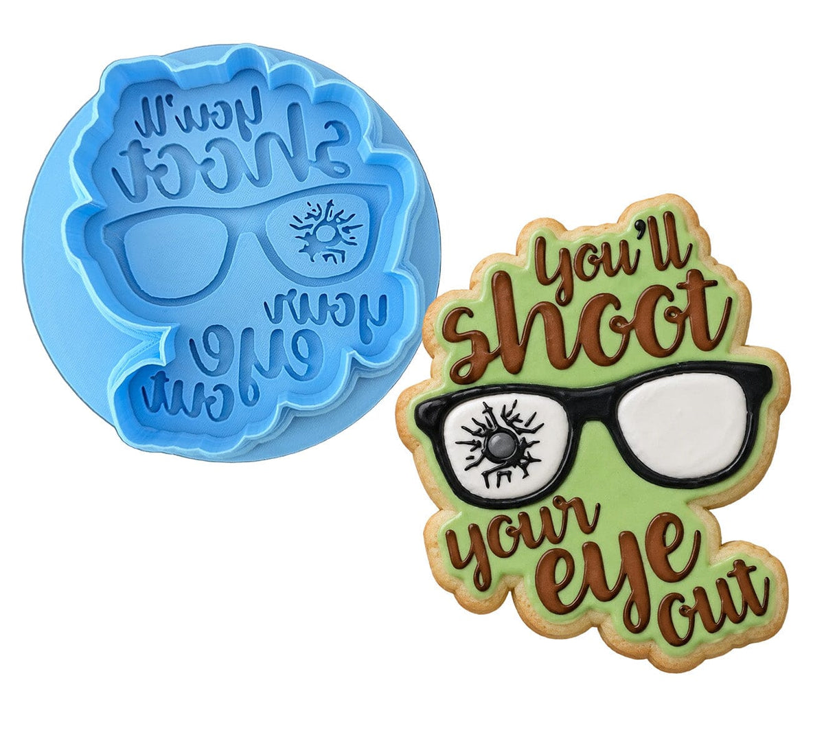 You'll Shoot Your Eye Out Cookie Cutter | Stamp | Stencil #2 Xmas / Winter / NYE Cookie Cutter Lady MINI - 2 Inches (5cm) **BUNDLE** Cutter + Debosser 