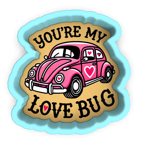 a pink car with a heart on the front and you're my love bug