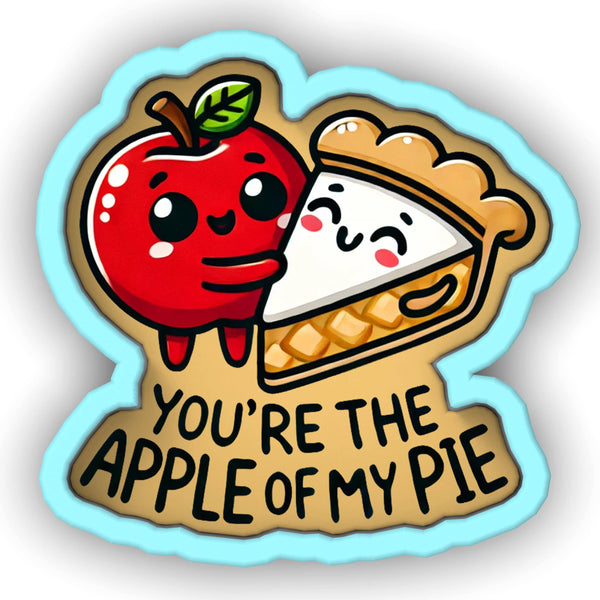 a sticker with an apple and pie on it