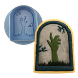 Zombie Tombstone Cookie Cutter | Stamp | Stencil #1 Halloween / Fall Cookie Cutter Lady MINI - 2 Inches (5cm) **BUNDLE** Cutter + Debosser 