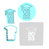 2023 Grad Cap Cookie Cutter | Stamp | Stencil #1 Wedding / Baby / V Day Cookie Cutter Lady MINI - 2 Inches (5cm) **FULL SET BUNDLE** Cutter + Stamp + Stencil + Debosser **BEST DEAL** 