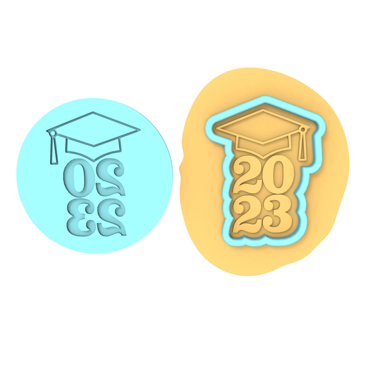 2023 Grad Cap Cookie Cutter | Stamp | Stencil #1 Wedding / Baby / V Day Cookie Cutter Lady MINI - 2 Inches (5cm) **BUNDLE** Cutter + Debosser 