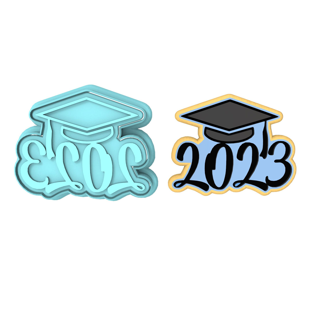 2023 Grad Cap Cookie Cutter | Stamp | Stencil #2 Wedding / Baby / V Day Cookie Cutter Lady MINI - 2 Inches (5cm) **BUNDLE** Cutter + Stamp 