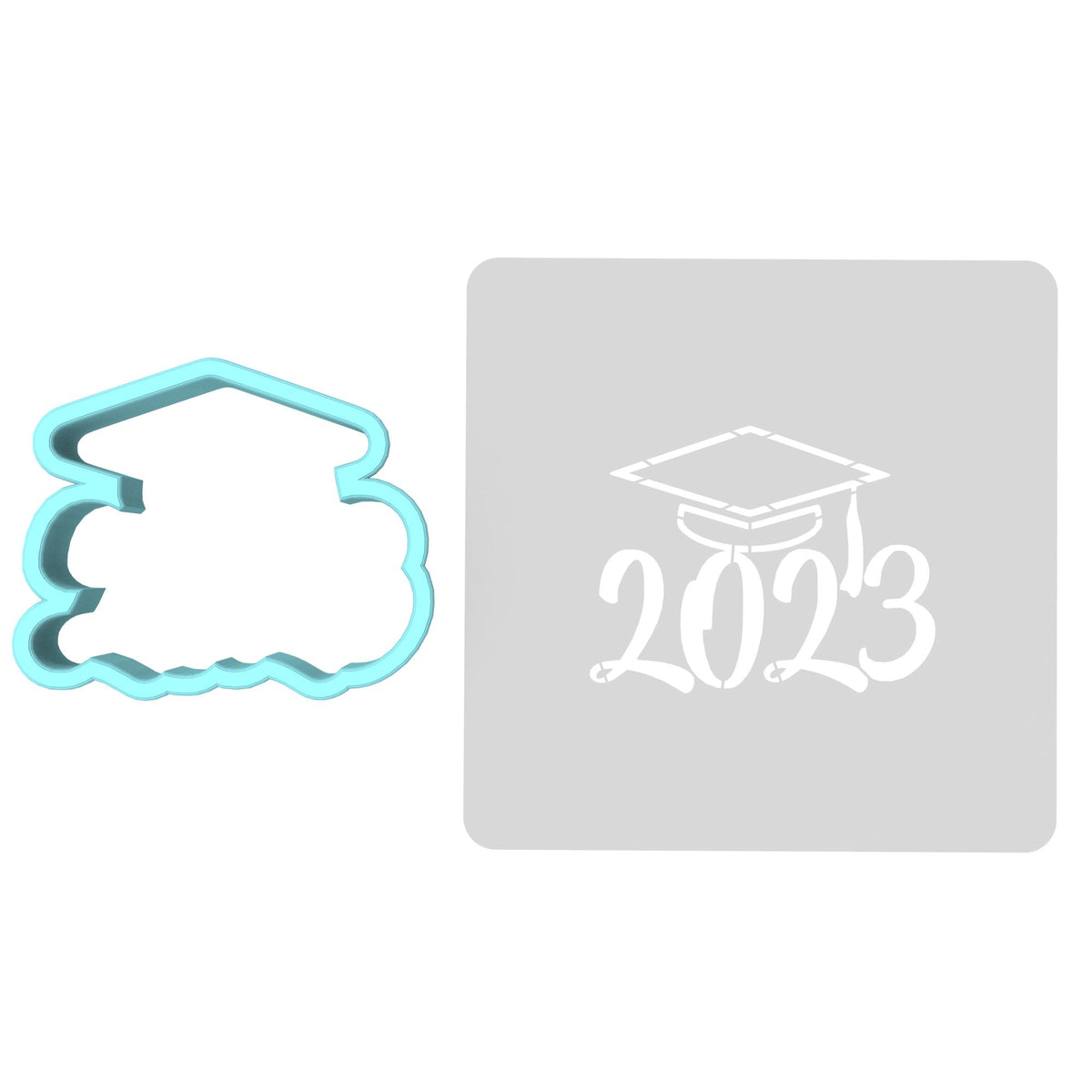 2023 Grad Cap Cookie Cutter | Stamp | Stencil #2 Wedding / Baby / V Day Cookie Cutter Lady MINI - 2 Inches (5cm) **BUNDLE** Cutter + Stencil 
