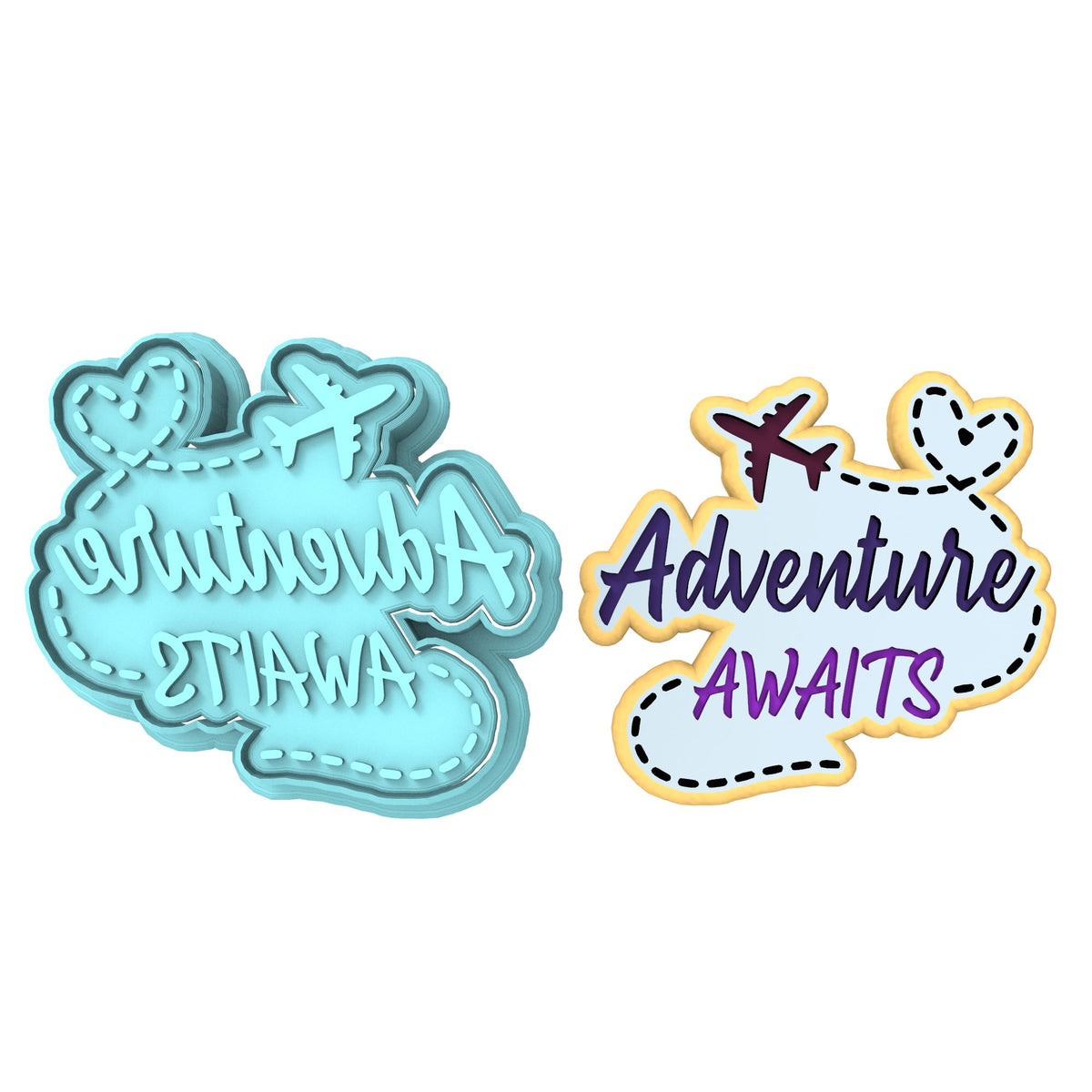 Adventure Awaits Cookie Cutter | Stamp | Stencil #1 Animals & Dinosaurs Cookie Cutter Lady MINI - 2 Inches (5cm) **BUNDLE** Cutter + Stamp 