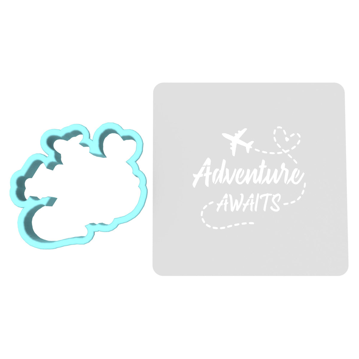 Adventure Awaits Cookie Cutter | Stamp | Stencil #1 Animals & Dinosaurs Cookie Cutter Lady MINI - 2 Inches (5cm) **BUNDLE** Cutter + Stencil 