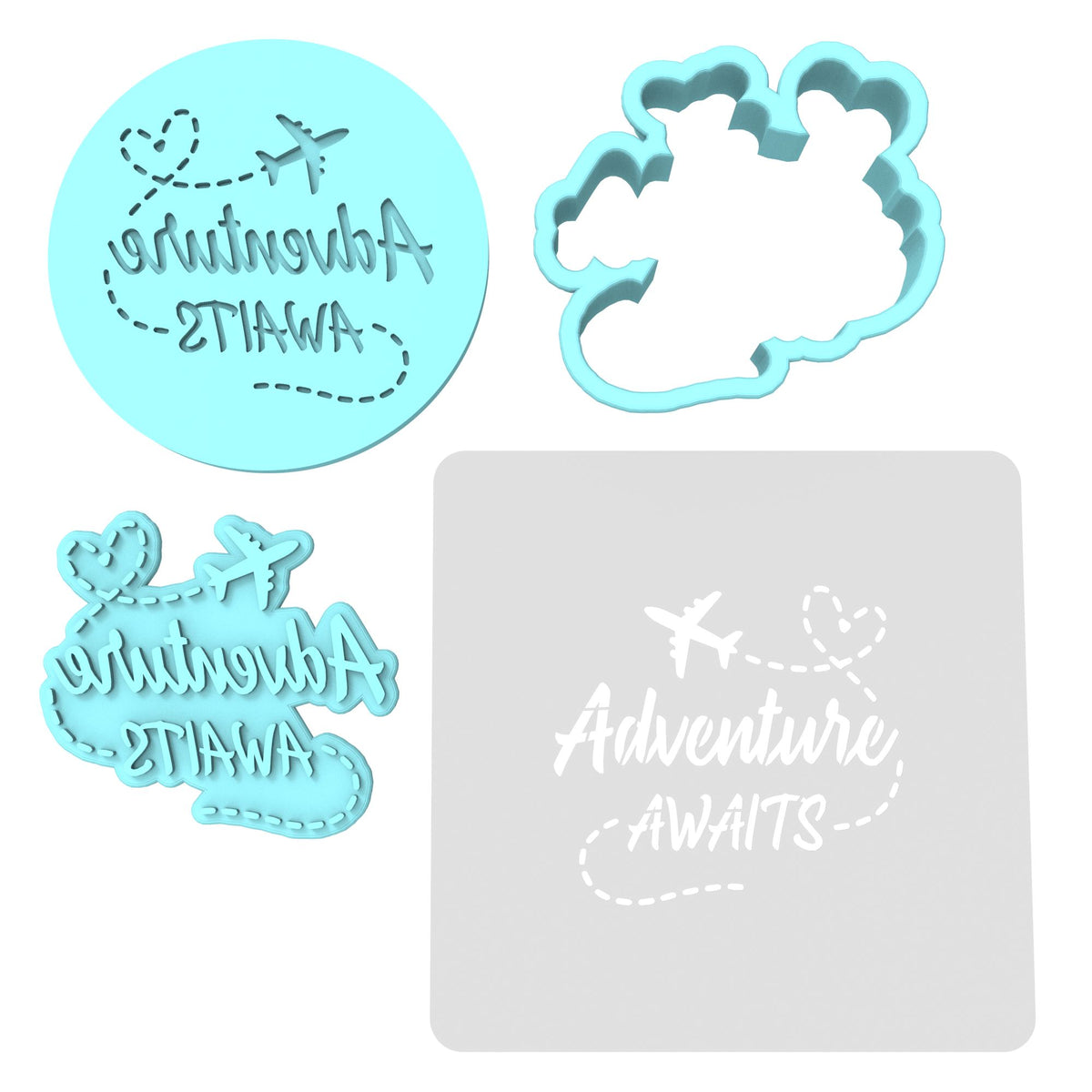 Adventure Awaits Cookie Cutter | Stamp | Stencil #1 Animals & Dinosaurs Cookie Cutter Lady MINI - 2 Inches (5cm) **FULL SET BUNDLE** Cutter + Stamp + Stencil + Debosser **BEST DEAL** 