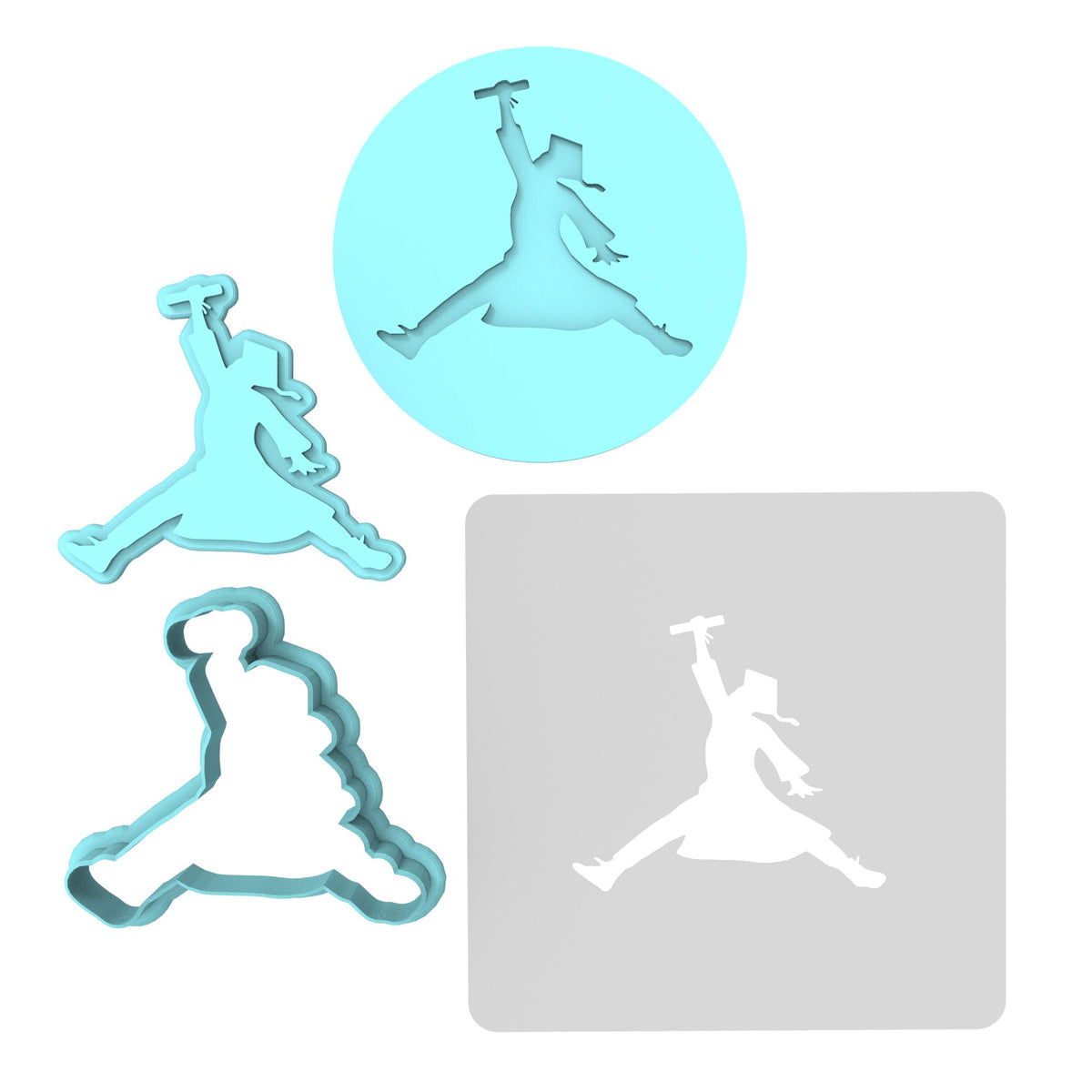 Air Grad Cookie Cutter | Stamp | Stencil #1 Wedding / Baby / V Day Cookie Cutter Lady MINI - 2 Inches (5cm) **FULL SET BUNDLE** Cutter + Stamp + Stencil + Debosser **BEST DEAL** 