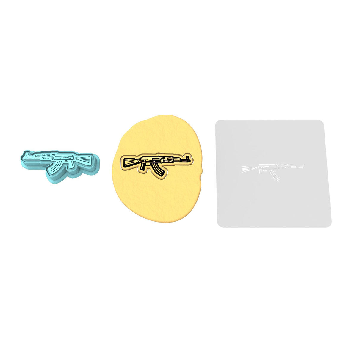 AK 47 Cookie Cutter | Stamp | Stencil #1 Boys/ Army / Outdoorsman Cookie Cutter Lady 2 Inch Small Cupcake Cutter + Stamp Yes