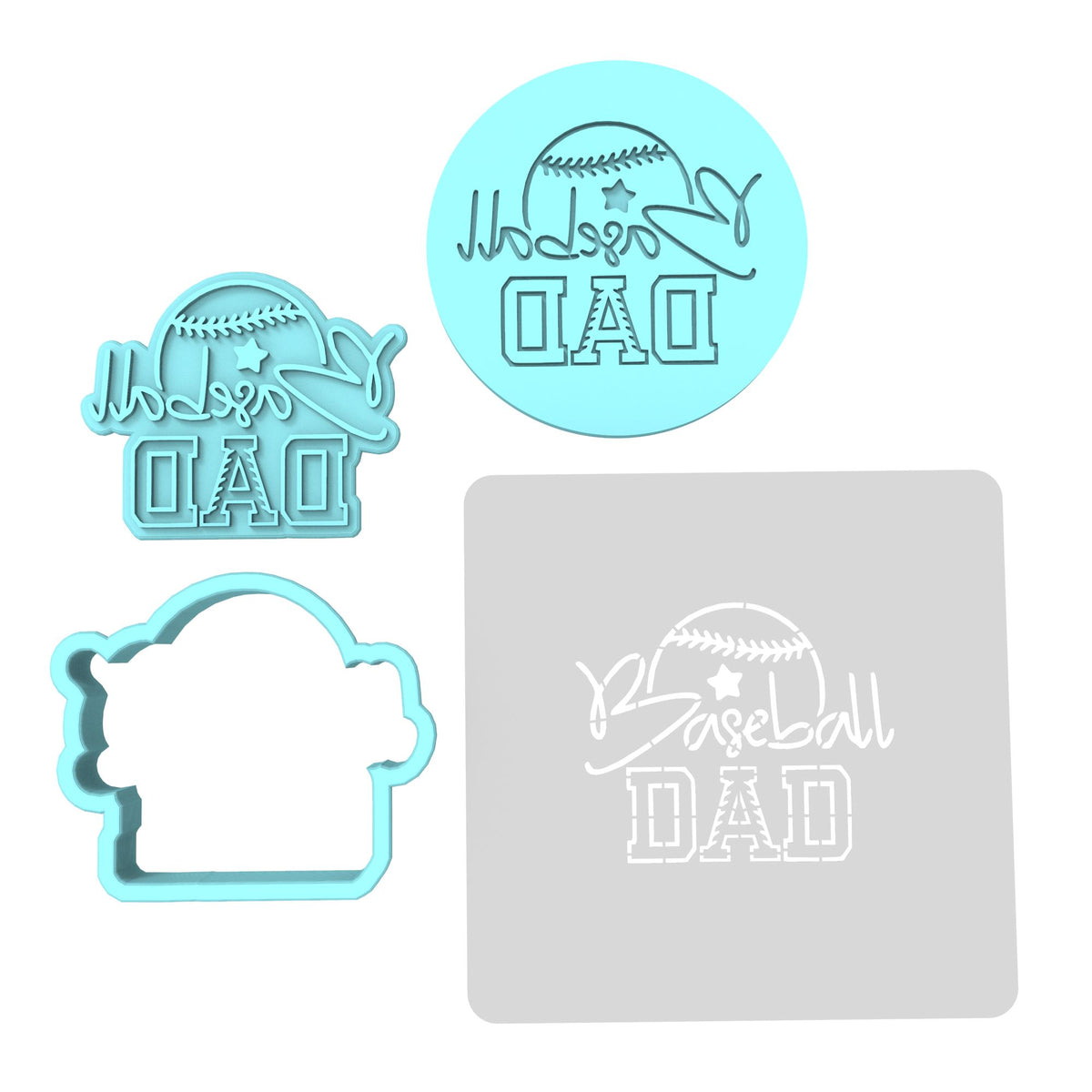 Baseball Dad Cookie Cutter | Stamp | Stencil #1 Wedding / Baby / V Day Cookie Cutter Lady MINI - 2 Inches (5cm) **FULL SET BUNDLE** Cutter + Stamp + Stencil + Debosser **BEST DEAL** 
