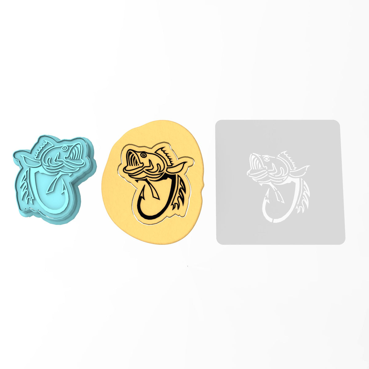 Bass Hook Cookie Cutter | Stamp | Stencil #1