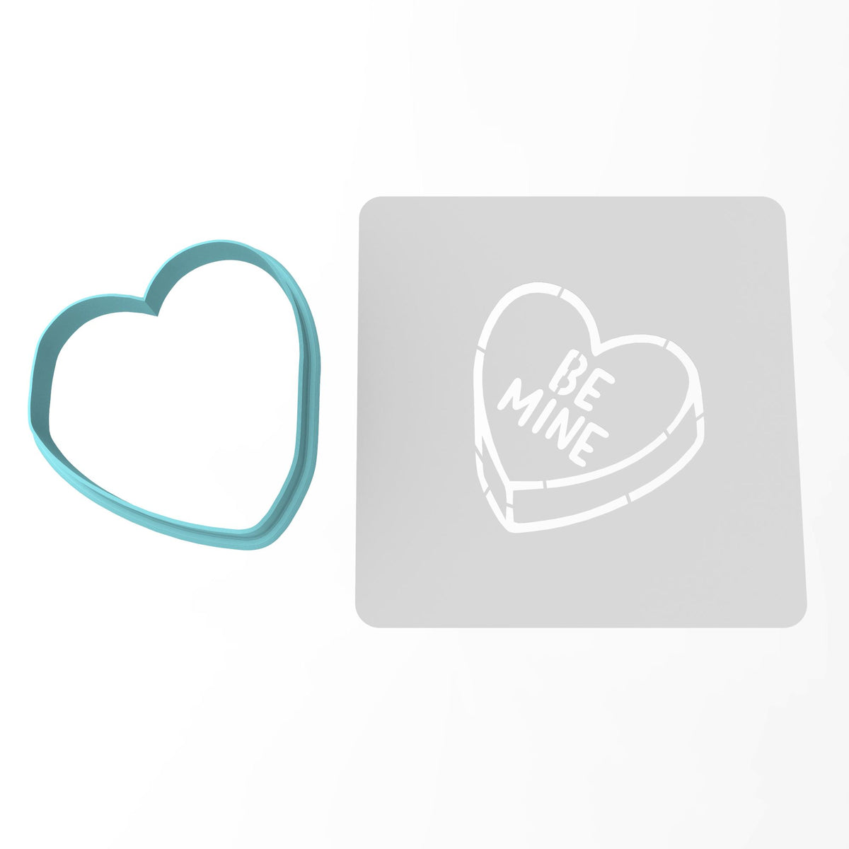 Be Mine Valentine Candy Heart Cookie Cutter | Stamp | Stencil Wedding / Baby / V Day Cookie Cutter Lady MINI - 2 Inches (5cm) **BUNDLE** Cutter + Stencil 