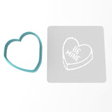Be Mine Valentine Candy Heart Cookie Cutter | Stamp | Stencil Wedding / Baby / V Day Cookie Cutter Lady MINI - 2 Inches (5cm) **BUNDLE** Cutter + Stencil 