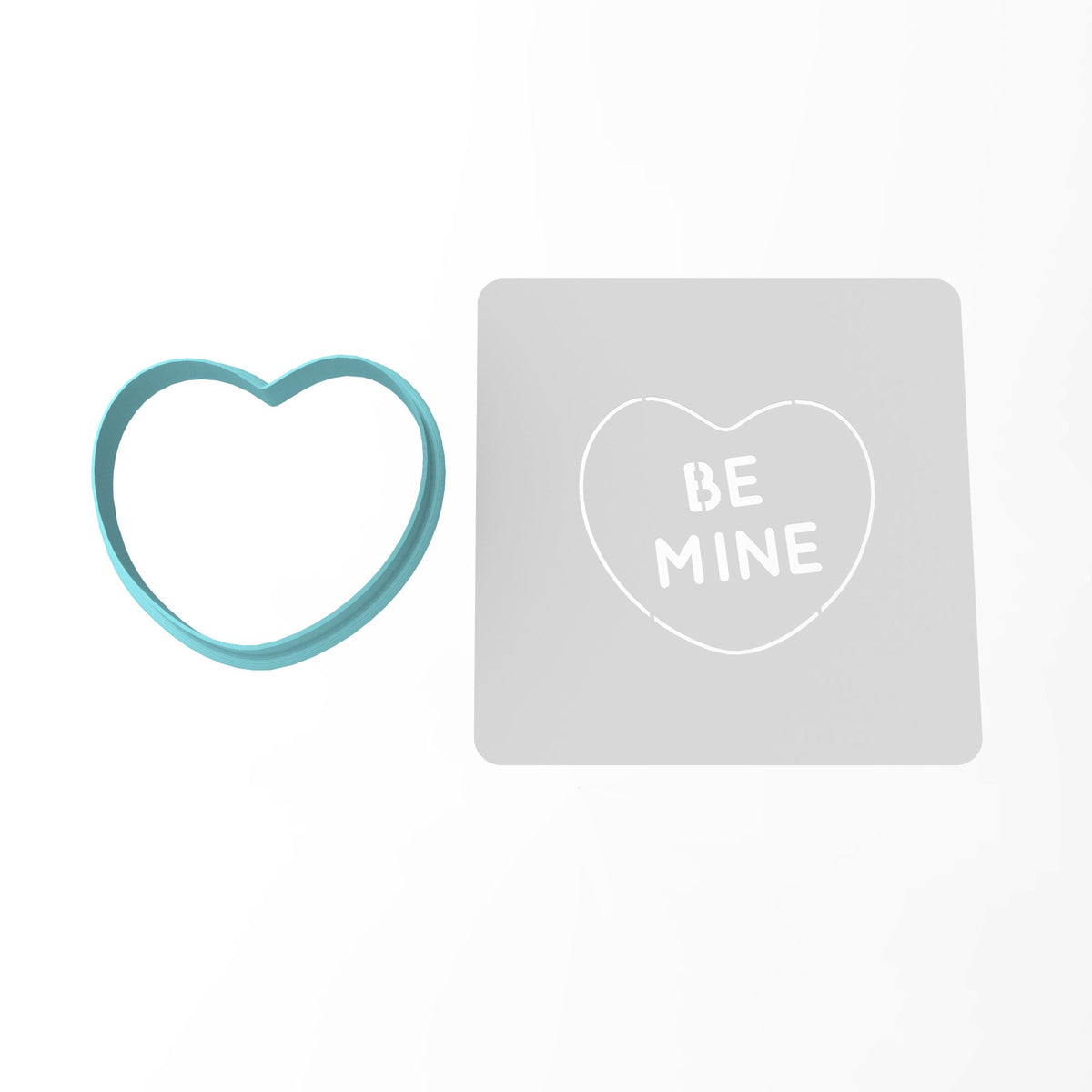 Be Mine Valentine Heart Cookie Cutter | Stamp | Stencil Wedding / Baby / V Day Cookie Cutter Lady MINI - 2 Inches (5cm) **BUNDLE** Cutter + Stencil 