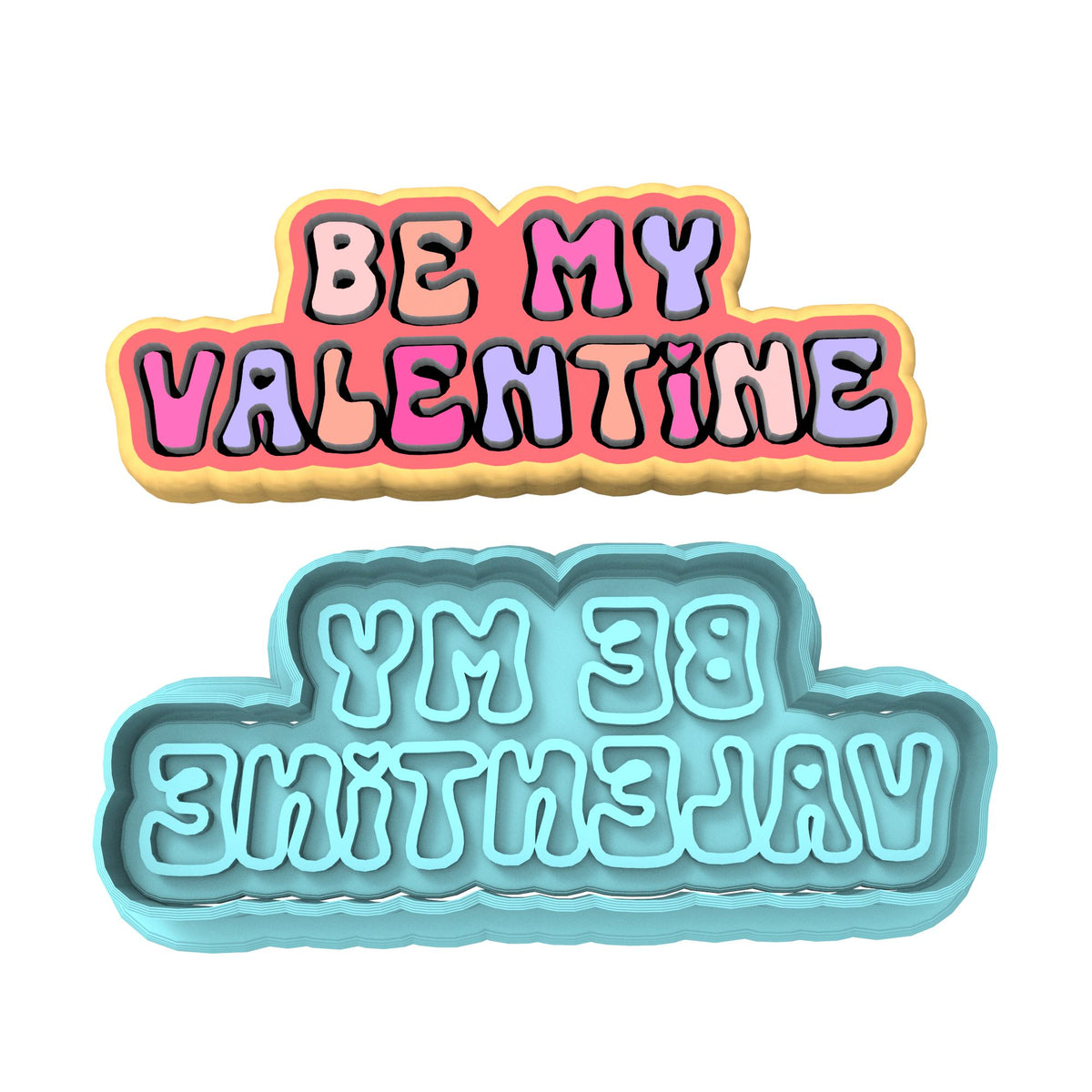 Be My Valentine Cookie Cutter | Stamp | Stencil Wedding / Baby / V Day Cookie Cutter Lady MINI - 2 Inches (5cm) **BUNDLE** Cutter + Stamp 