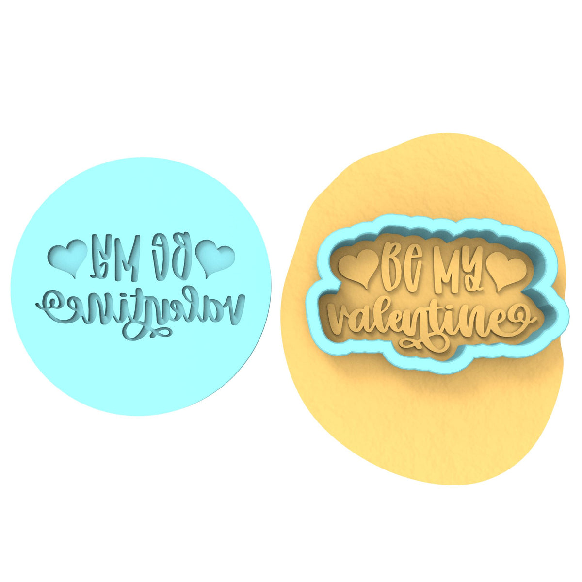 Be My Valentine Cookie Cutter | Stamp | Stencil #3 Wedding / Baby / V Day Cookie Cutter Lady MINI - 2 Inches (5cm) **BUNDLE** Cutter + Debosser 