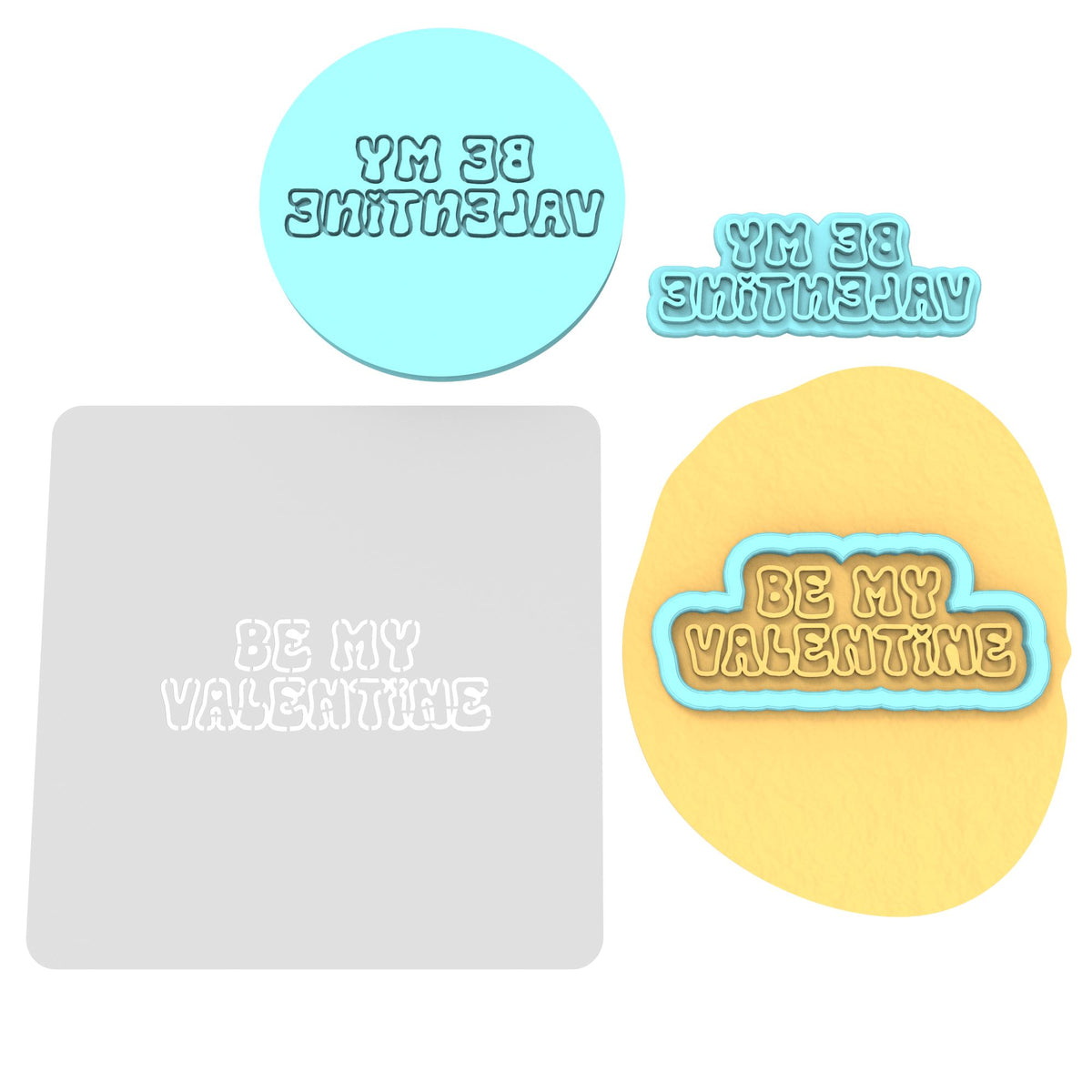 Be My Valentine Cookie Cutter | Stamp | Stencil Wedding / Baby / V Day Cookie Cutter Lady MINI - 2 Inches (5cm) **FULL SET BUNDLE** Cutter + Stamp + Stencil + Debosser **BEST DEAL** 
