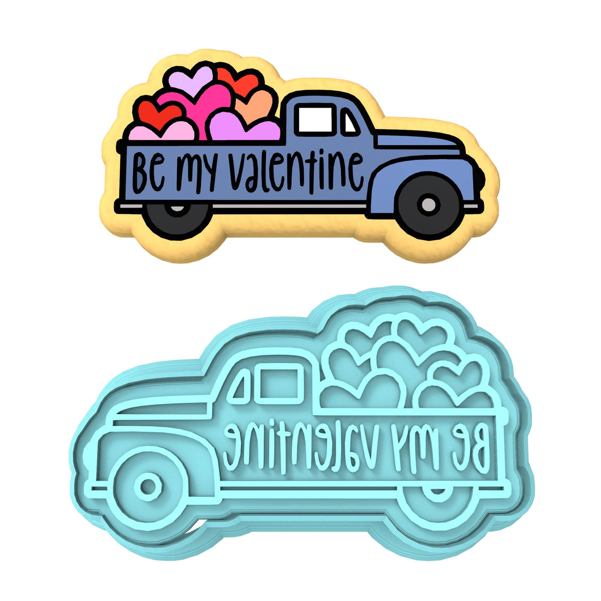 Be My Valentine Truck Cookie Cutter | Stamp | Stencil #1 Comic Book / Vehicles Cookie Cutter Lady MINI - 2 Inches (5cm) **BUNDLE** Cutter + Stamp 