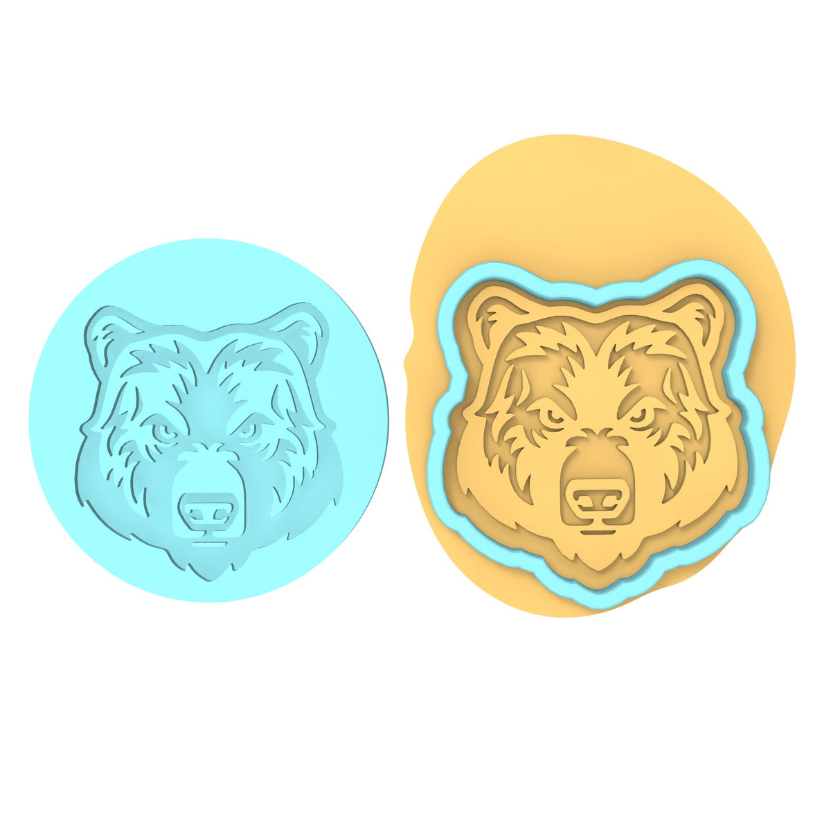 Bear Face Cookie Cutter | Stamp | Stencil #2 Animals & Dinosaurs Cookie Cutter Lady MINI - 2 Inches (5cm) **BUNDLE** Cutter + Debosser 