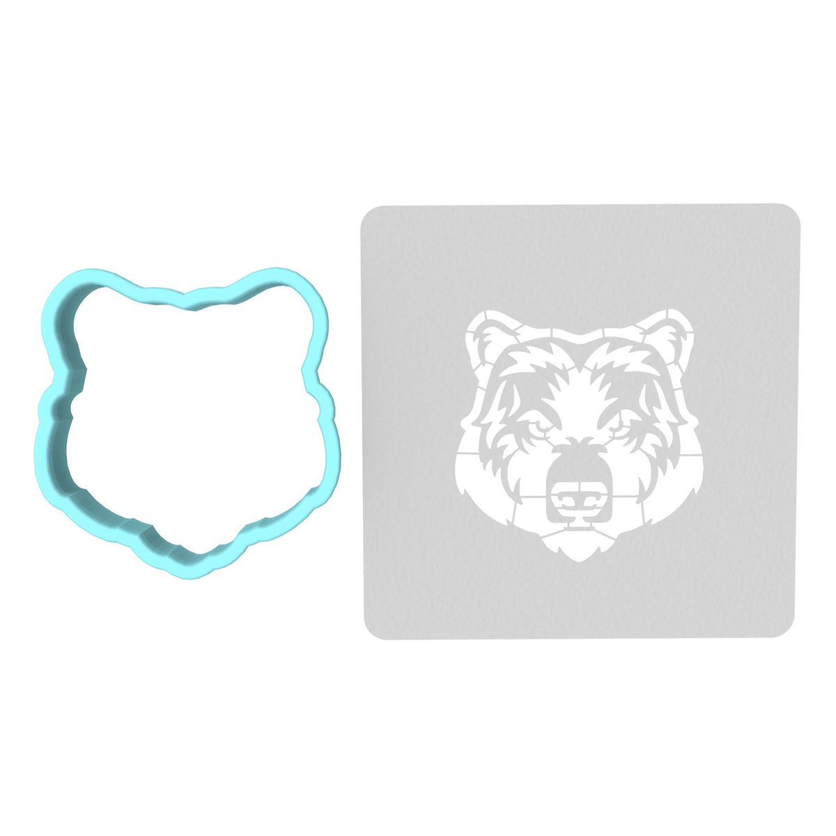 Bear Face Cookie Cutter | Stamp | Stencil #2 Animals & Dinosaurs Cookie Cutter Lady MINI - 2 Inches (5cm) **BUNDLE** Cutter + Stencil 