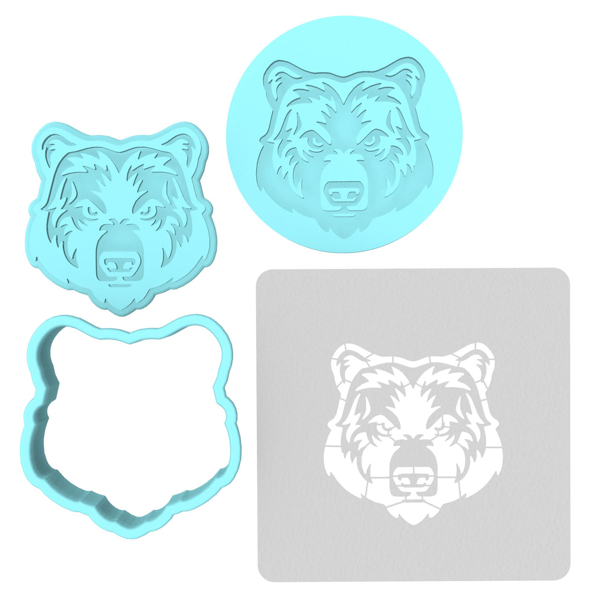 Bear Face Cookie Cutter | Stamp | Stencil #2 Animals & Dinosaurs Cookie Cutter Lady MINI - 2 Inches (5cm) **FULL SET BUNDLE** Cutter + Stamp + Stencil + Debosser **BEST DEAL** 