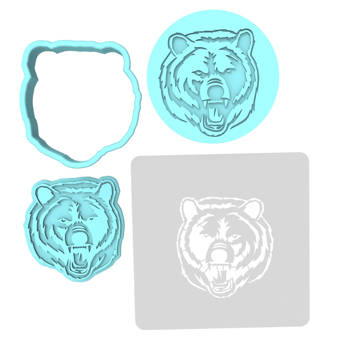 Bear Growling Face Cookie Cutter | Stamp | Stencil #1 Animals & Dinosaurs Cookie Cutter Lady MINI - 2 Inches (5cm) **FULL SET BUNDLE** Cutter + Stamp + Stencil + Debosser **BEST DEAL** 