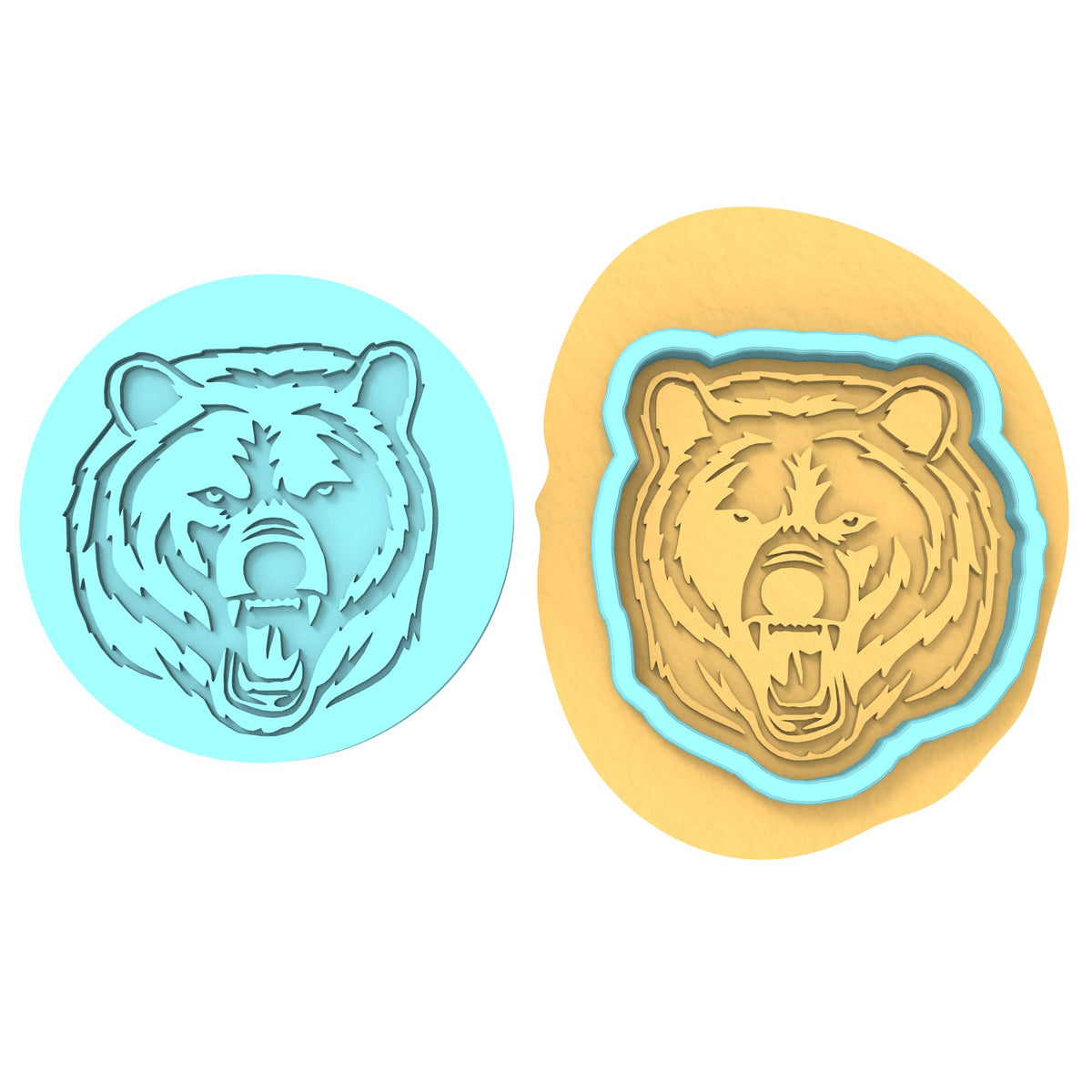 Bear Growling Face Cookie Cutter | Stamp | Stencil #1 Animals & Dinosaurs Cookie Cutter Lady MINI - 2 Inches (5cm) **BUNDLE** Cutter + Debosser 