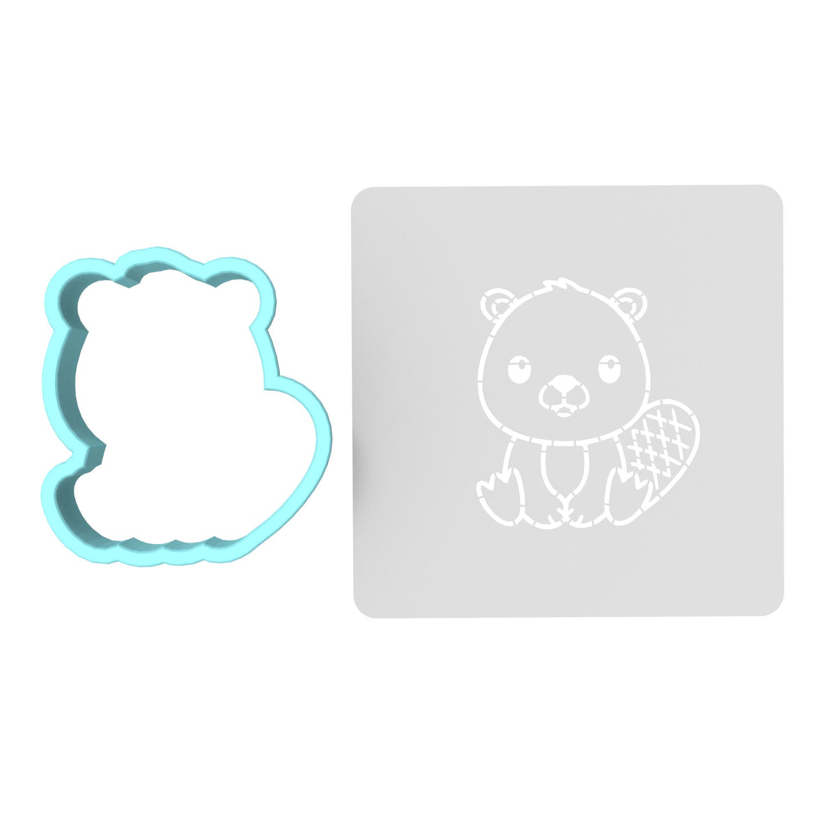 Beaver Cookie Cutter | Stamp | Stencil #1 Animals & Dinosaurs Cookie Cutter Lady MINI - 2 Inches (5cm) **BUNDLE** Cutter + Stencil 