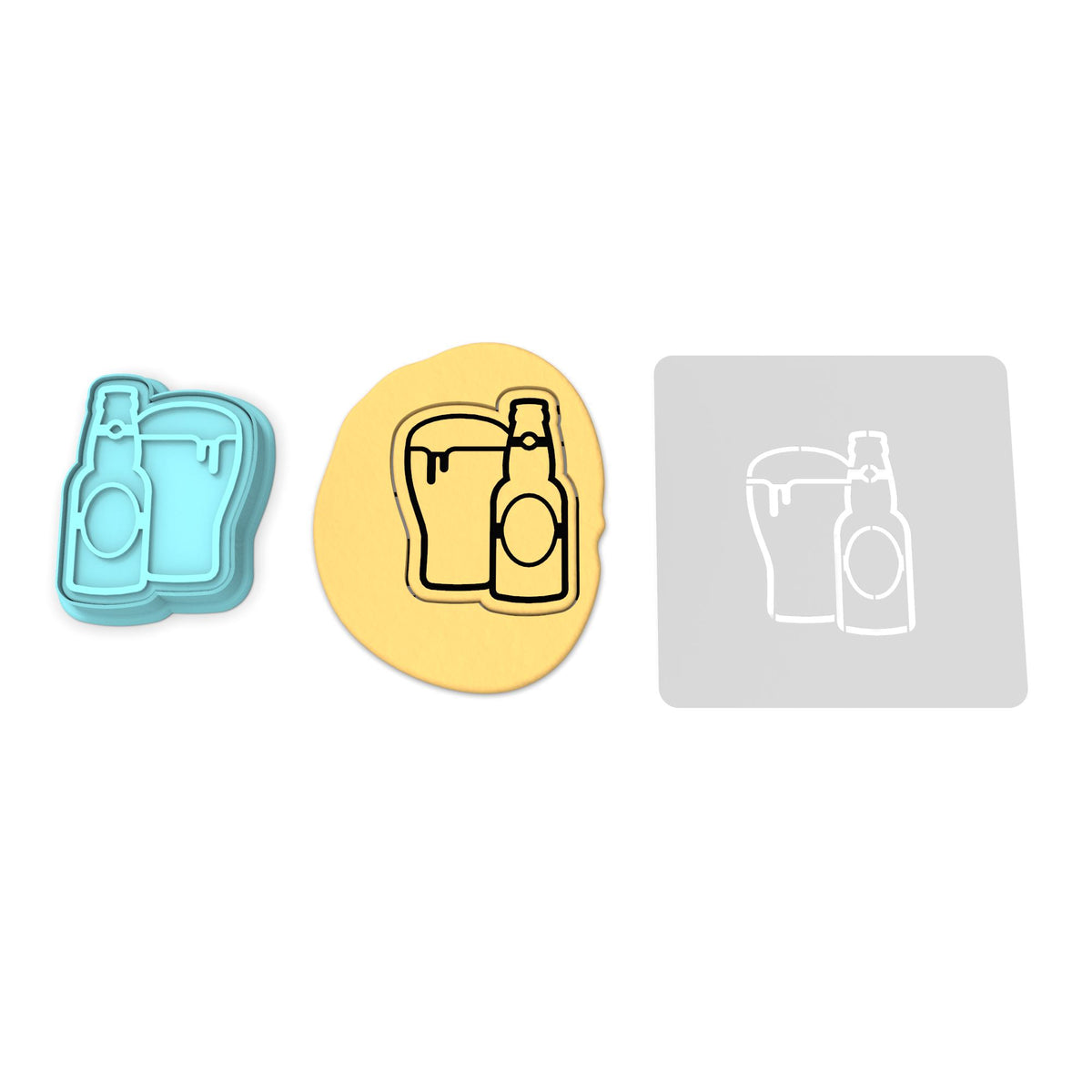 Beer Mug and Bottle Cookie Cutter | Stamp | Stencil
