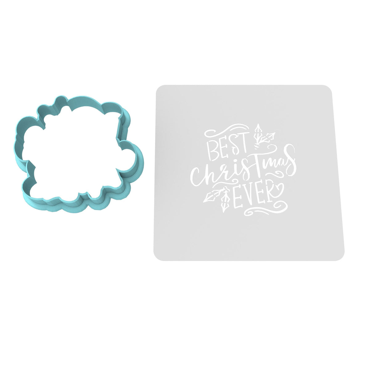 Best Christmas Ever Cookie Cutter | Stamp | Stencil #1 Xmas / Winter / NYE Cookie Cutter Lady MINI - 2 Inches (5cm) **BUNDLE** Cutter + Stencil 