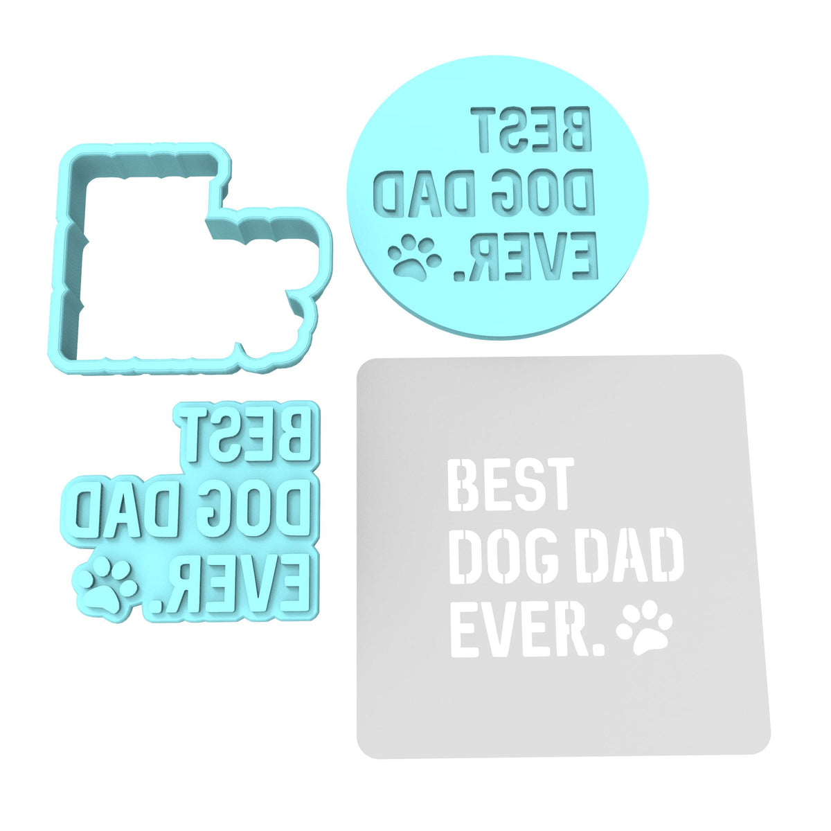Best Dog Dad Ever Cookie Cutter | Stamp | Stencil #1 Animals & Dinosaurs Cookie Cutter Lady MINI - 2 Inches (5cm) **FULL SET BUNDLE** Cutter + Stamp + Stencil + Debosser **BEST DEAL** 