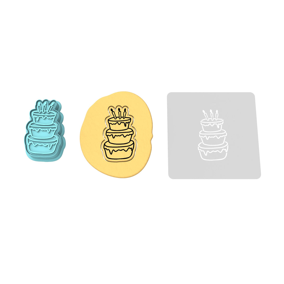 Birthday Cake 3 Tier Cookie Cutter | Stamp | Stencil #1