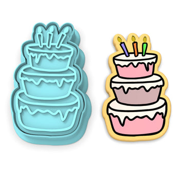 Birthday Cake 3 Tier Cookie Cutter | Stamp | Stencil #1