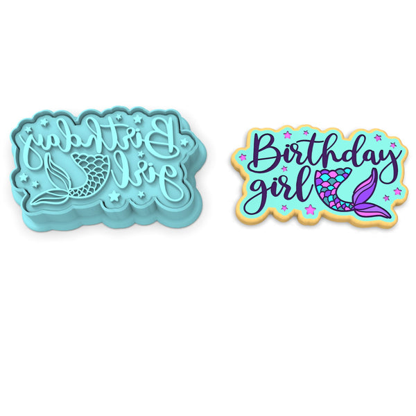 Birthday Girl Mermaid Cookie Cutter | Stamp | Stencil #1