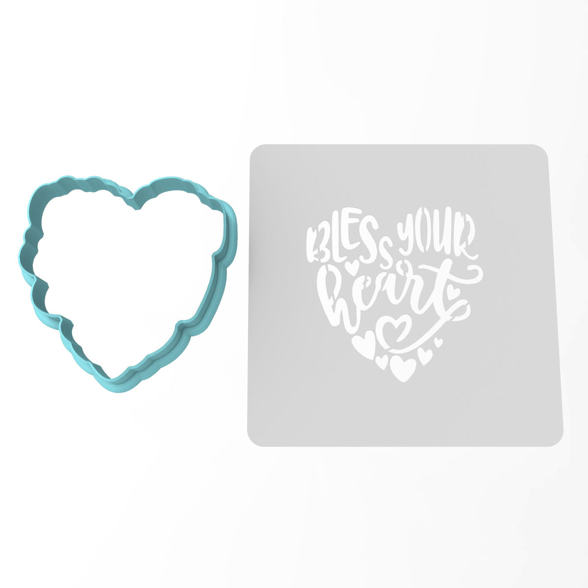 Bless Your Heart Cookie Cutter | Stamp | Stencil #1 Wedding / Baby / V Day Cookie Cutter Lady MINI - 2 Inches (5cm) **BUNDLE** Cutter + Stencil 