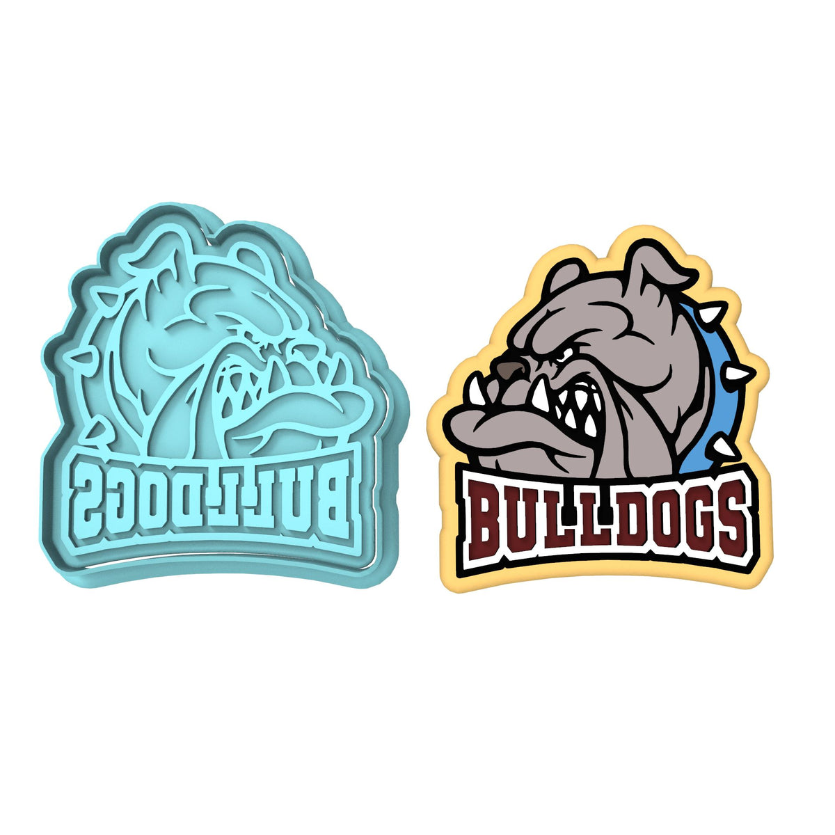 Bulldog Face Words Cookie Cutter | Stamp | Stencil #1 Animals & Dinosaurs Cookie Cutter Lady MINI - 2 Inches (5cm) **BUNDLE** Cutter + Stamp 